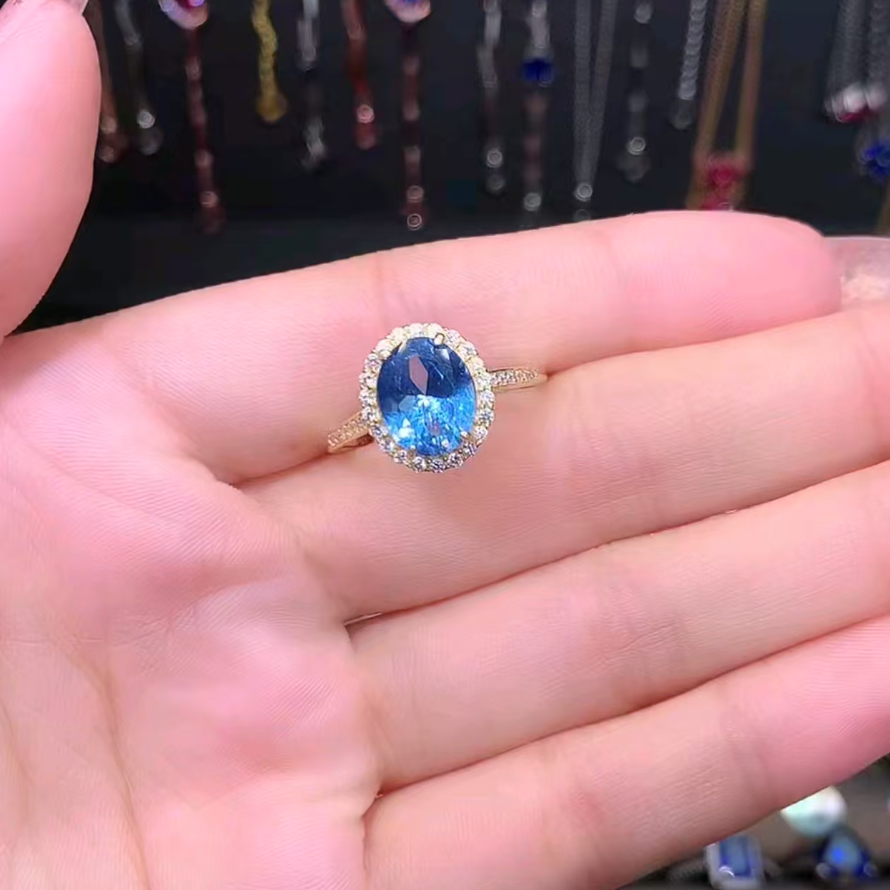 蓝宝石S925银镶金色矢车菊810