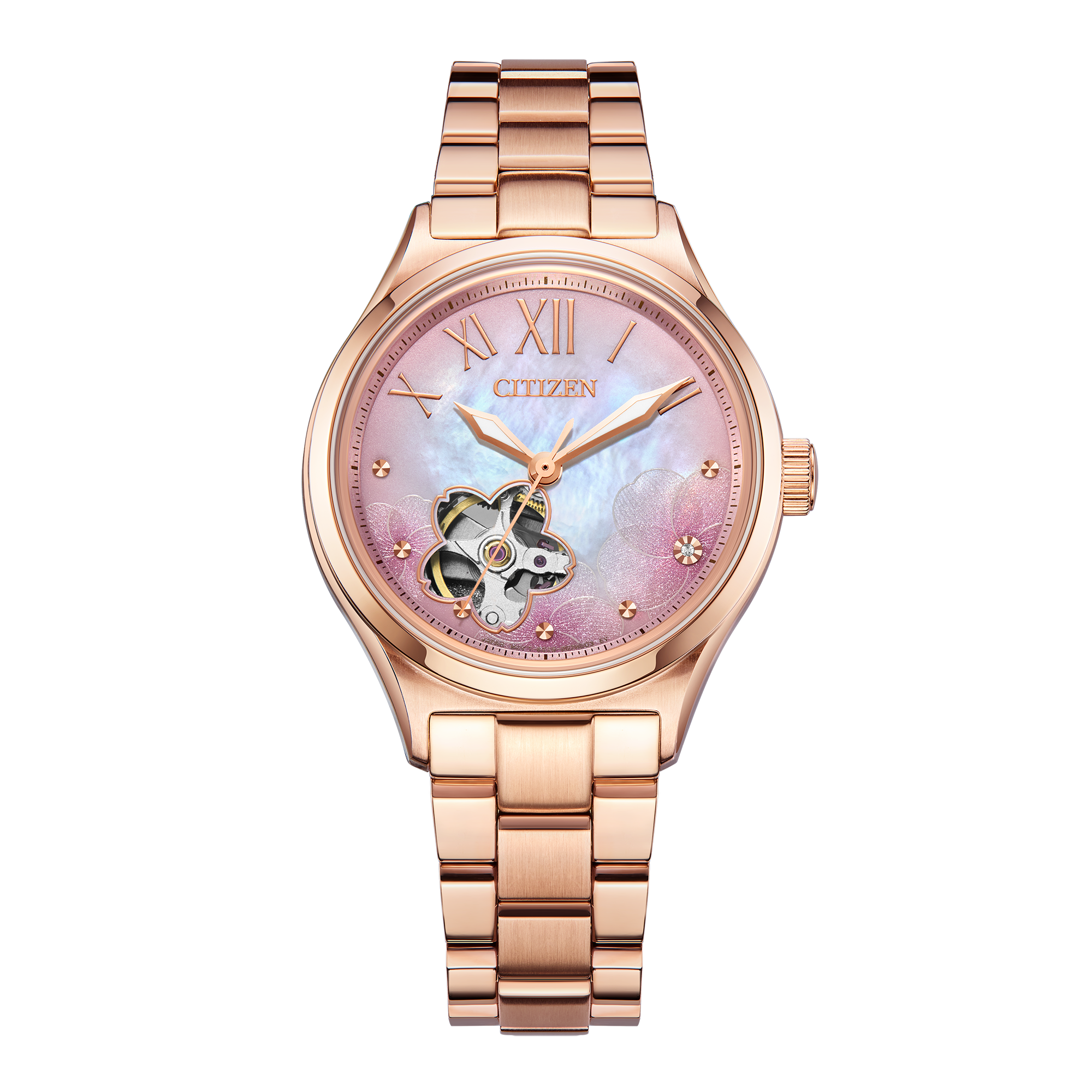 Citizen/西铁城限量款机械镂空樱花表盘女士腕表手表PC1017-70Y