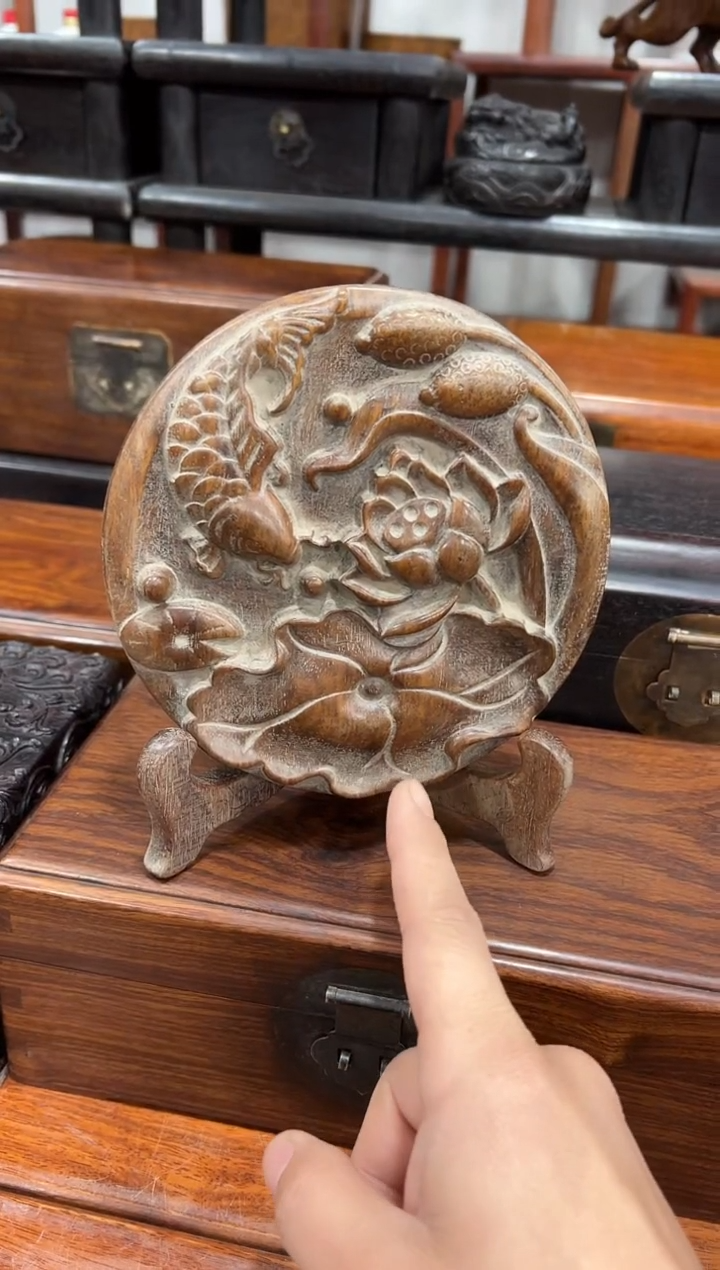 连年有余花梨木观赏盘