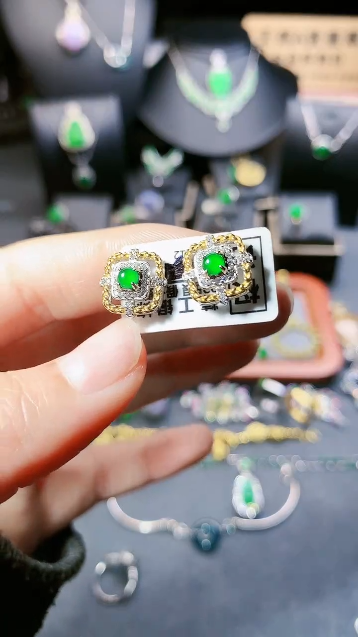 【闪购商品】翡翠耳饰银S925镶嵌耳饰