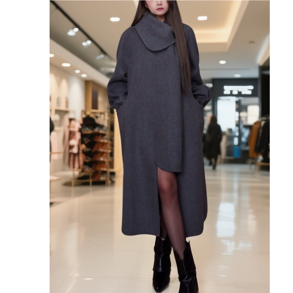 【25065】秋冬法式高级感大衣配围巾毛呢外套