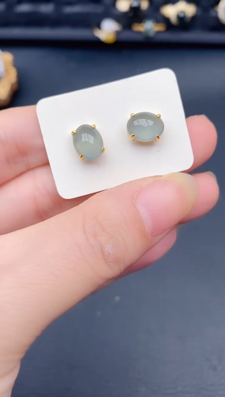 银S925镶嵌翡翠耳饰天然a货翡翠164