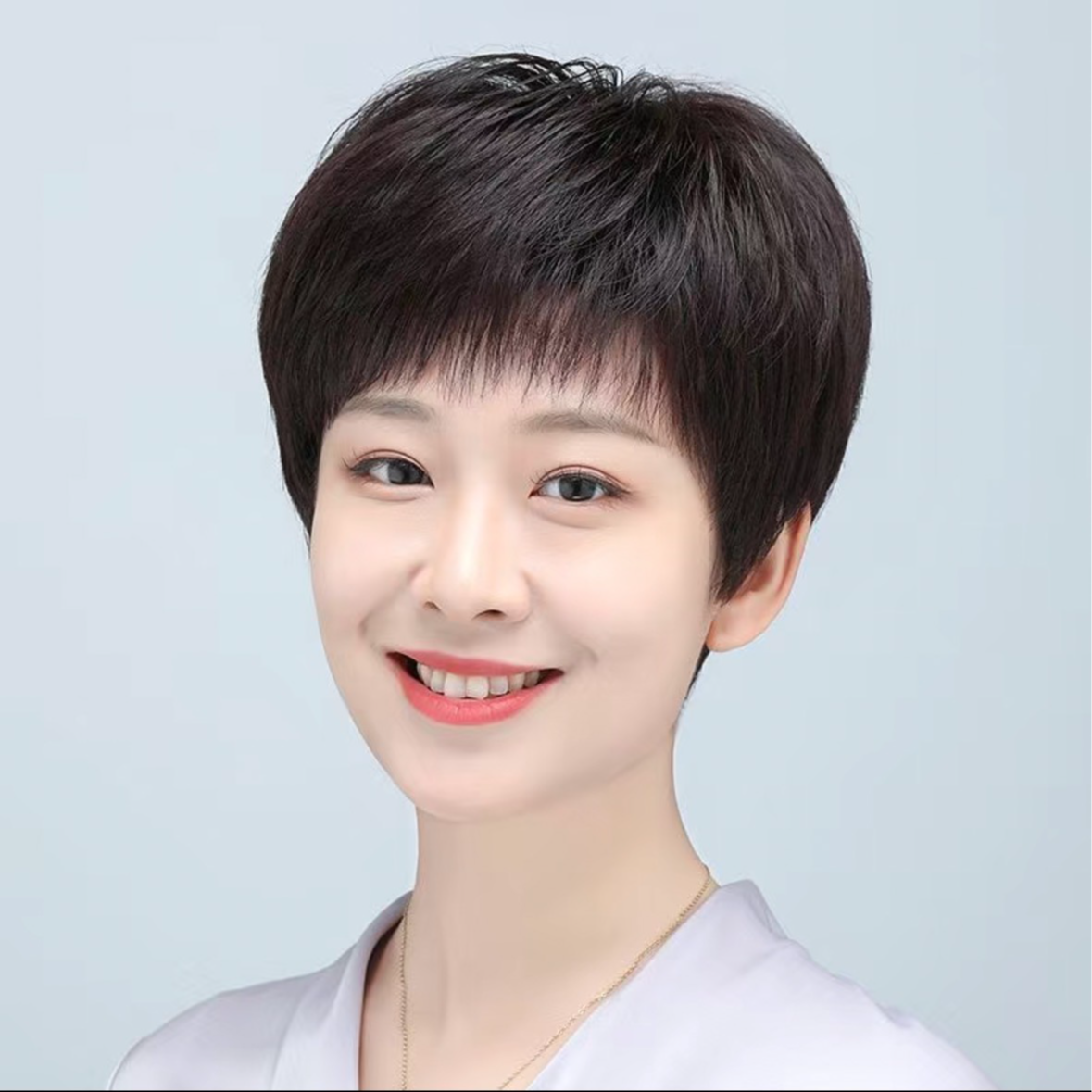 [夏季空调网假发]短直发真发丝清爽逼真自然中老年妈妈假发套1003