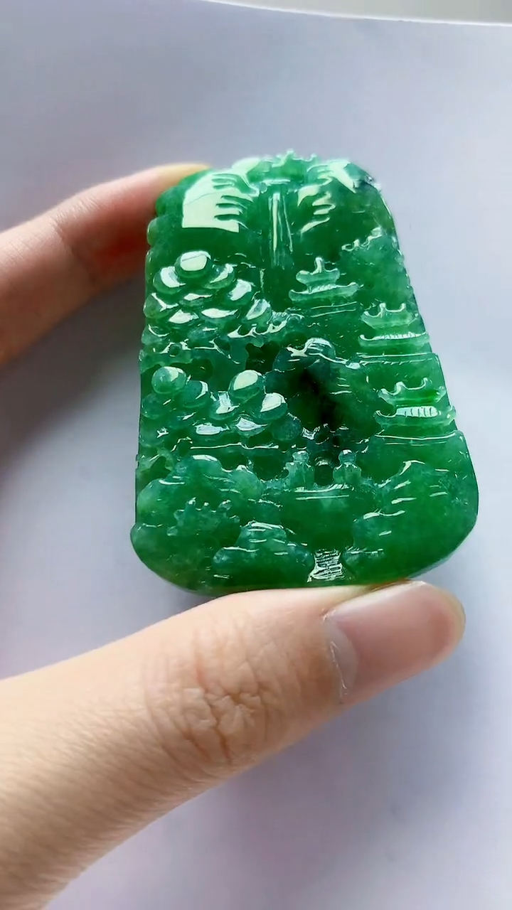 未镶嵌定制翡翠4688zm-毛货挂件山水126