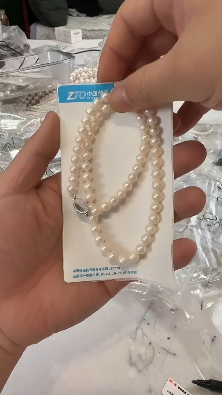 项链银S925镶嵌淡水珍珠7mm 爱心扣-孤品