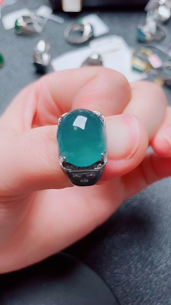银S925镶嵌戒指翡翠翡翠