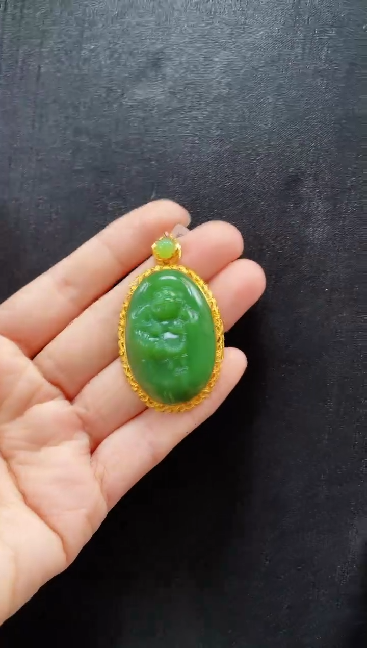 和田玉18K金镶嵌吊坠(赠链)多样性发一