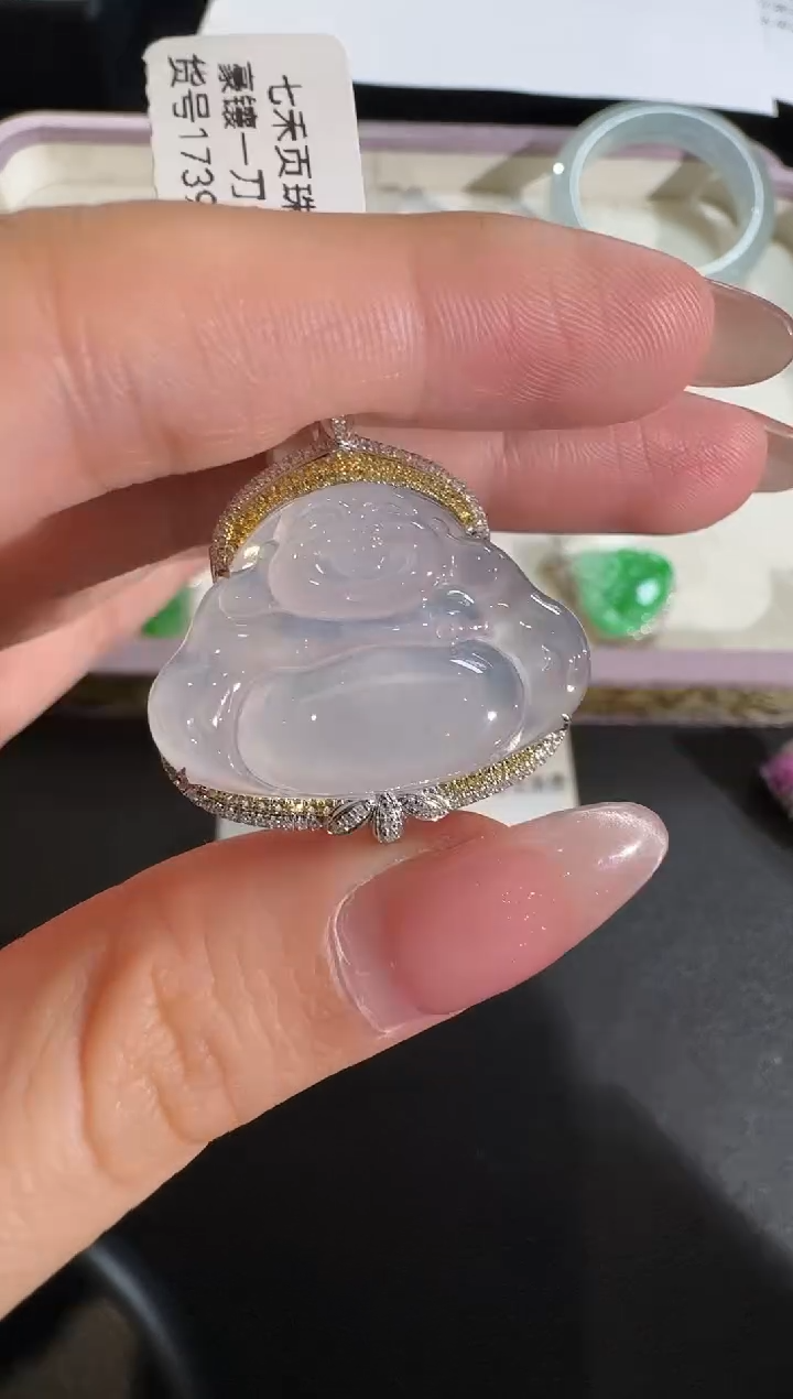 【闪购商品】翡翠吊坠(不含链)18K金镶嵌【源头工厂】钻石镶嵌