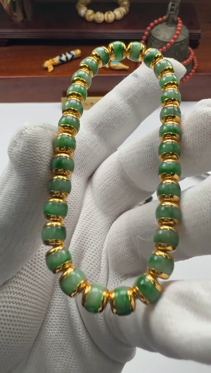 【闪购商品】翡翠挂件18K金镶嵌手串手串