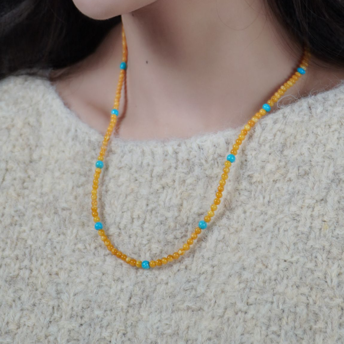 蜜蜡小米珠原矿绿松时尚项链