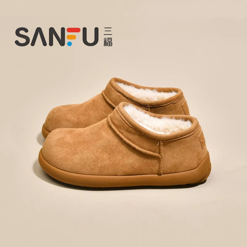 三福新款小土豆勃肯鞋雪地靴女2025冬季新款厚底加绒加厚保暖棉鞋