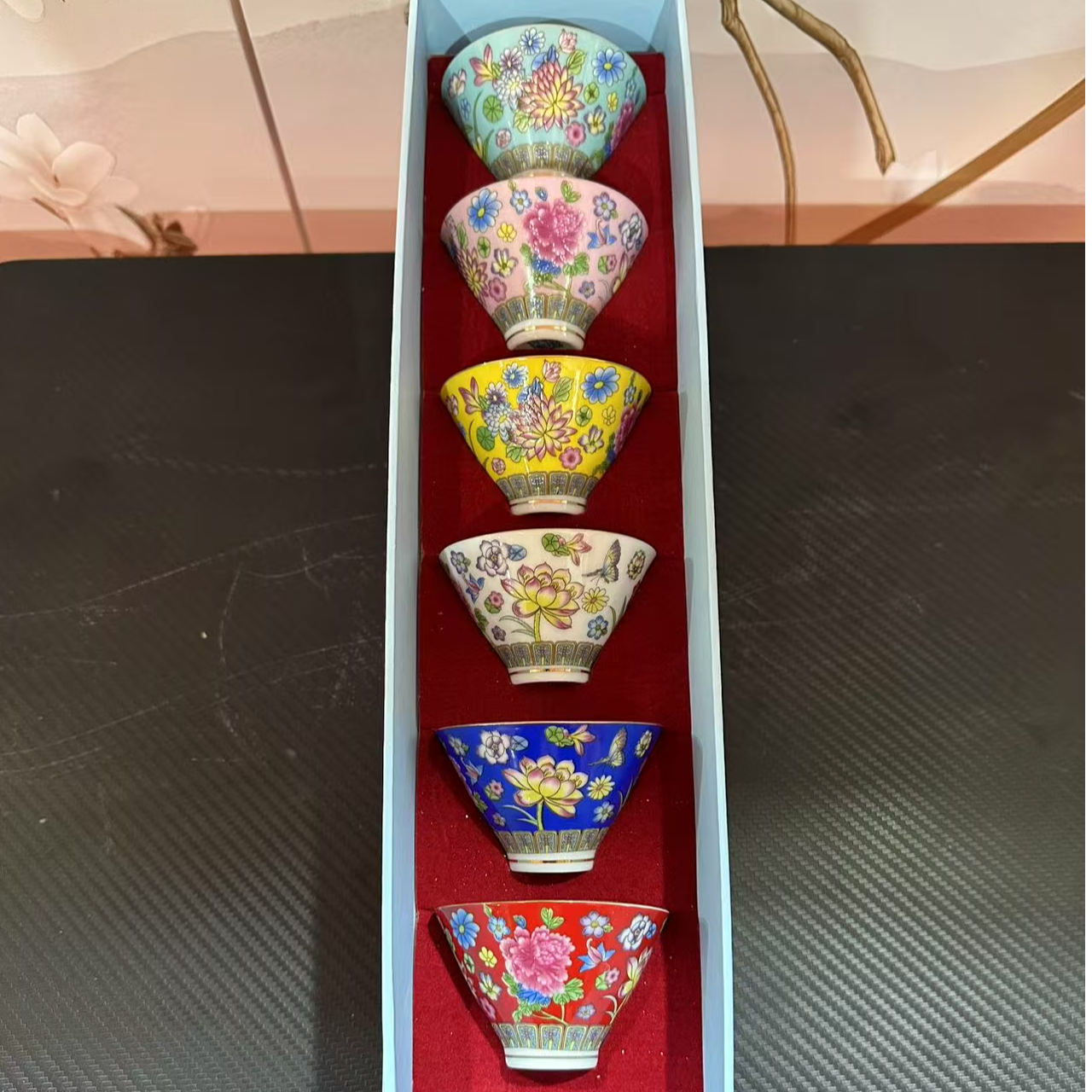 珐琅彩斗笠杯-6个装-带礼盒