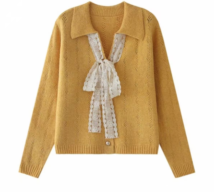 （706）2025秋季新款大码女装系带蝴蝶结V领开衫洋气减龄秋季针织衫