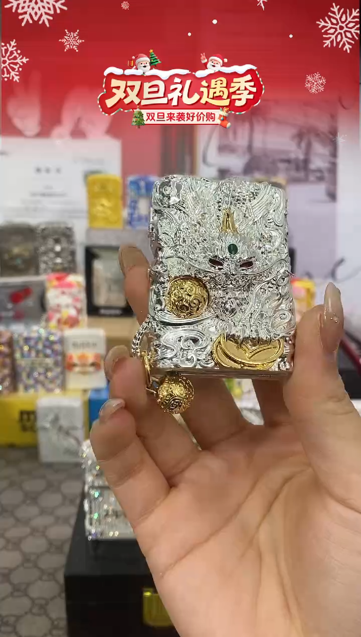 铜ZIPPO银玉灵动貔貅 礼盒礼袋-油-火石
