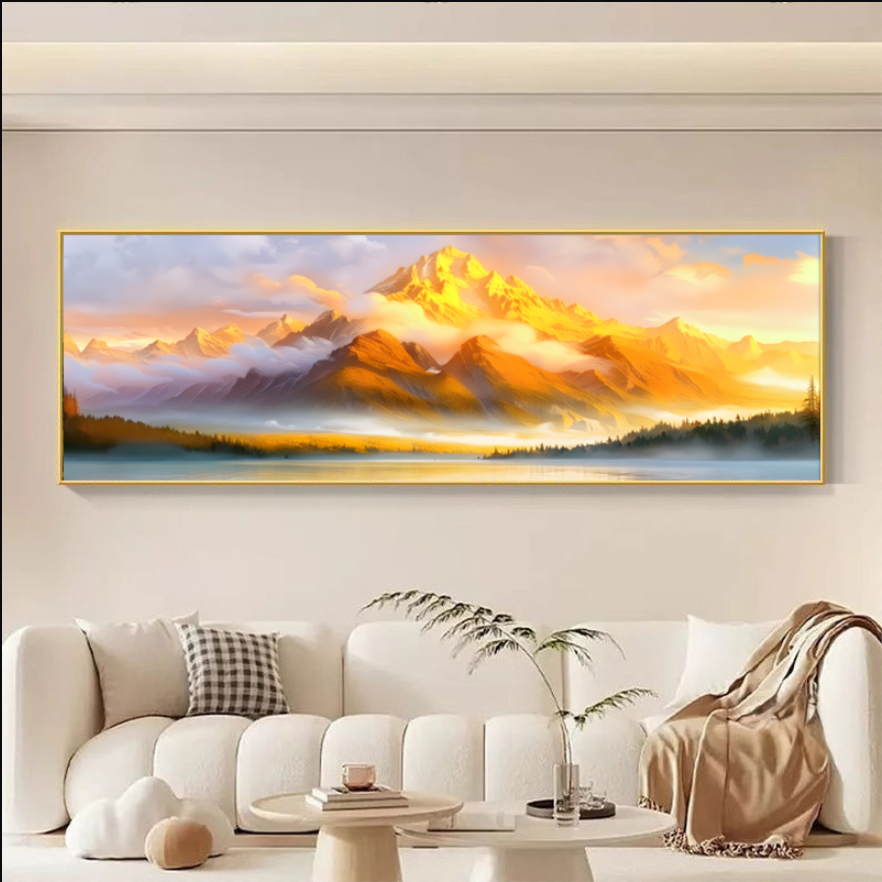 新中式金山装饰墙贴画卧室床头背景画客厅酒店大气轻奢装饰画