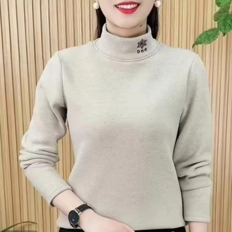 【双面徳绒】大码200斤可穿长袖秋冬打底衫女半高领上衣遮肚子保暖