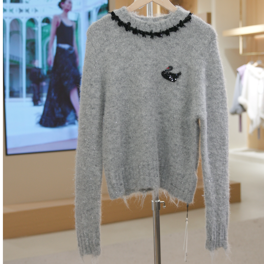 8768灰  圆领针织蝴蝶结秋季毛针织衫百搭
