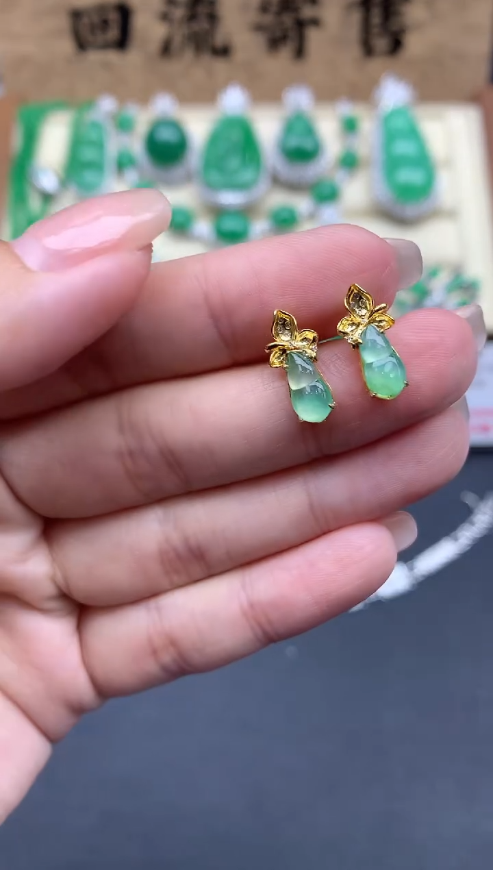 【闪购商品】翡翠耳饰18K金镶嵌179-中国好珍宝