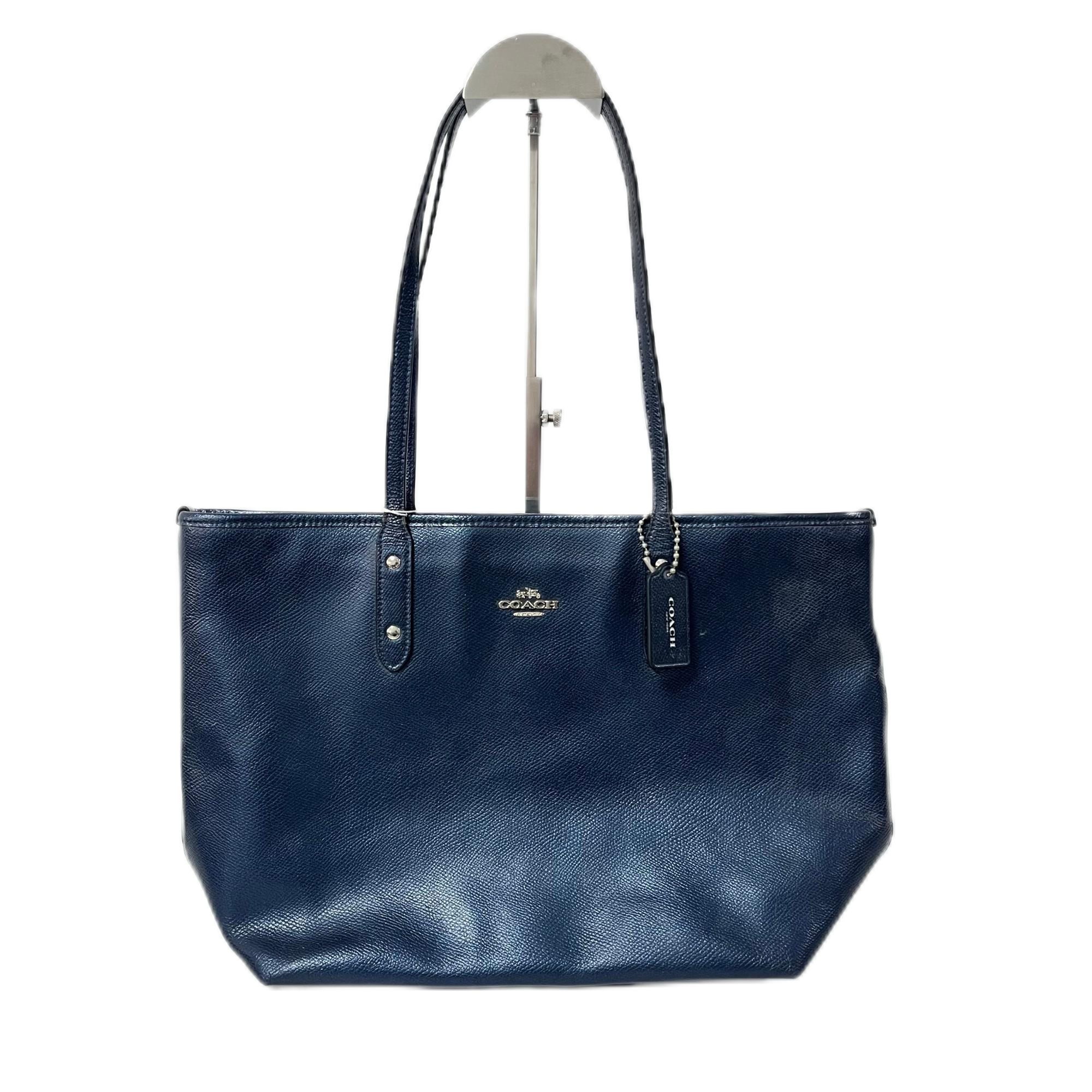 95新 COACH/蔻驰 深蓝色全皮单肩手提托特包 SH-30006-A