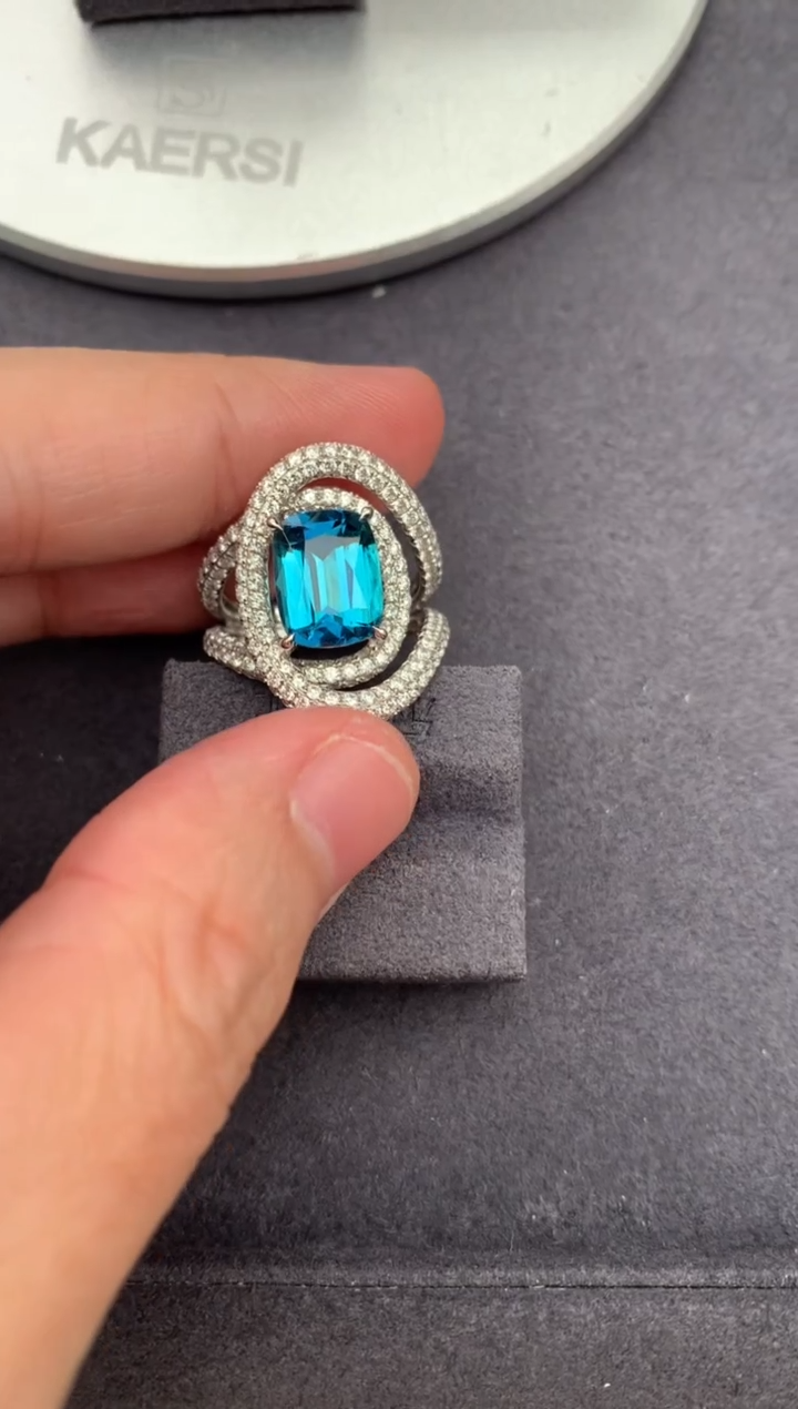 18K金镶嵌戒指碧玺3ct蓝碧玺  定制  BE