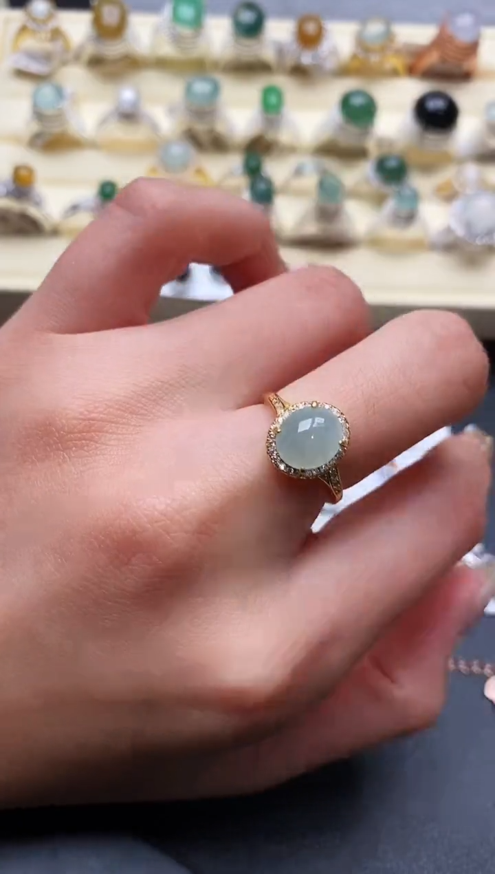 【闪购商品】翡翠戒指银S925镶嵌缅甸翡翠3   1+3