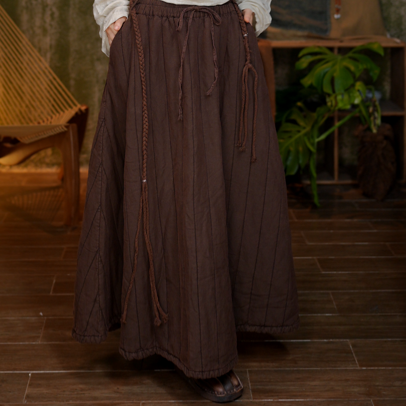 25AW244裙长92cm臀围腰围120cm冬季加厚亚麻设计款中式半身裙