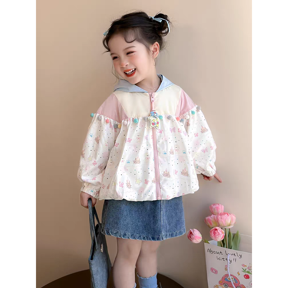 【Dannirabbit】*粉色卡哇咿猫咪印花彩拼女童外套 X-7469