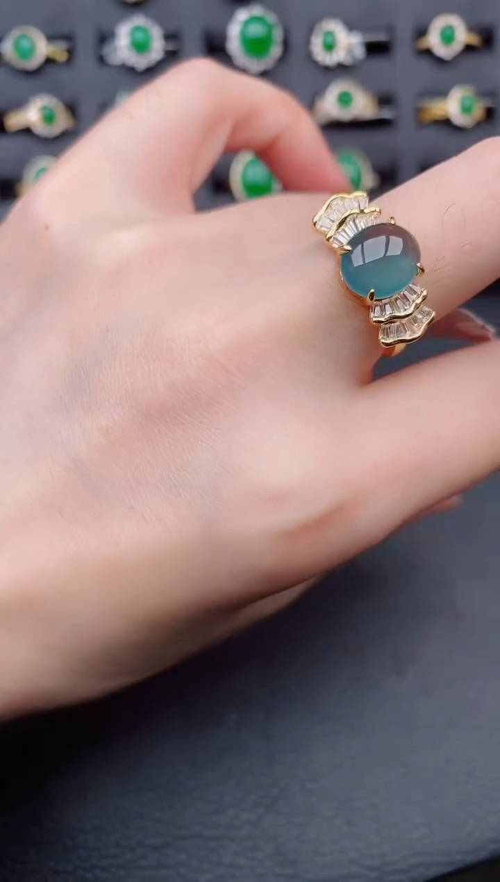 银S925镶嵌戒指翡翠天然a货翡翠108
