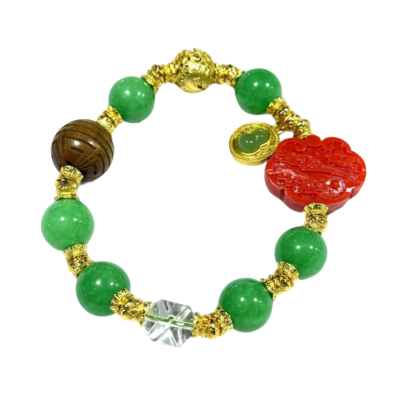 s1412-国风设计款三姑娘如意手串-石英质玉金宝绿-赠礼盒