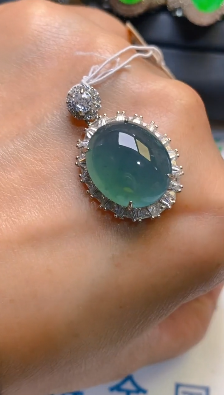 【闪购商品】翡翠耳饰银S925镶嵌天然A货翡翠1