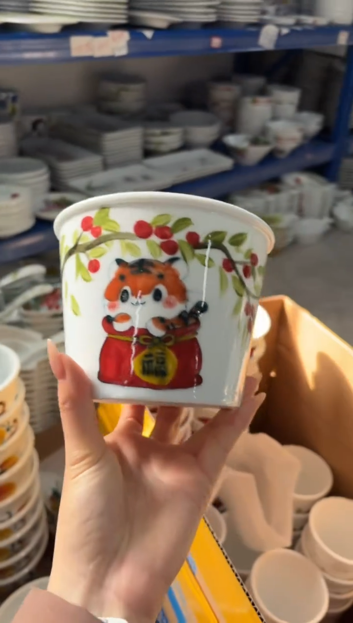 瓷片景德镇高温陶瓷食品级手绘釉中彩-泡面桶