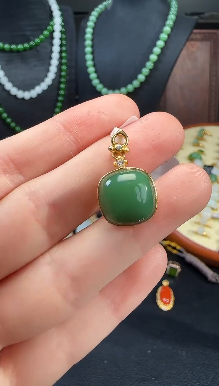 和田玉银S925镶嵌吊坠(不含链)1