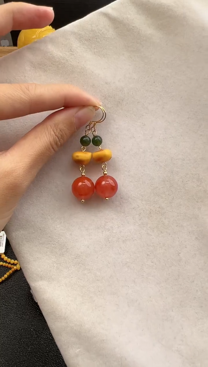 【闪购商品】琥珀裸石银S925镶嵌10114155-耳钩