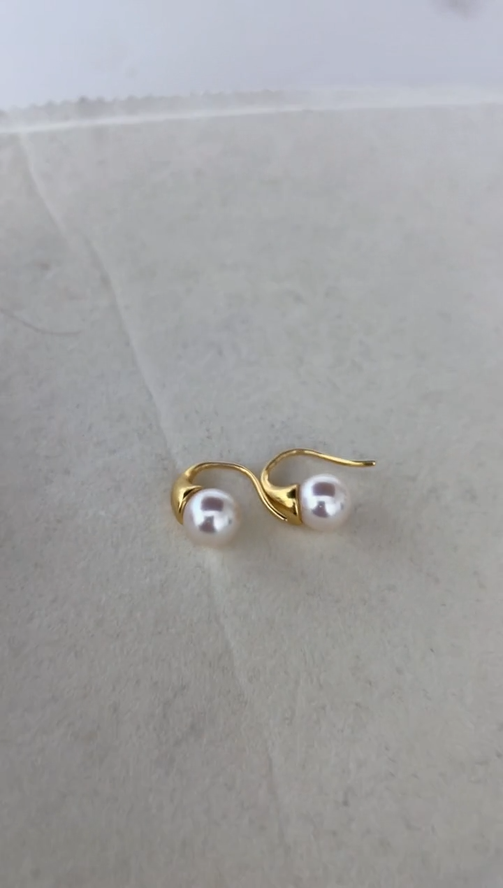 银S925镶嵌海水珍珠耳饰耳钩8-9