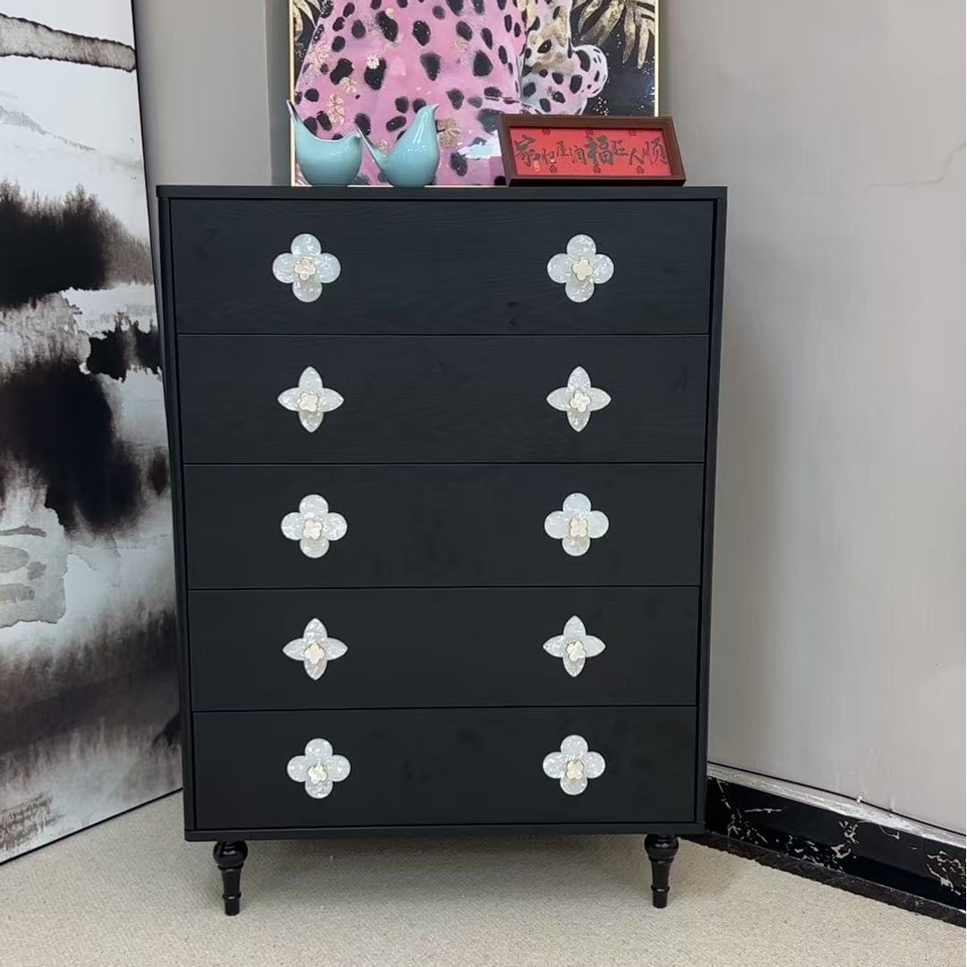 法式复古实木四叶草玄关五斗柜储物收纳卧室客厅贝壳抽屉柜轻奢