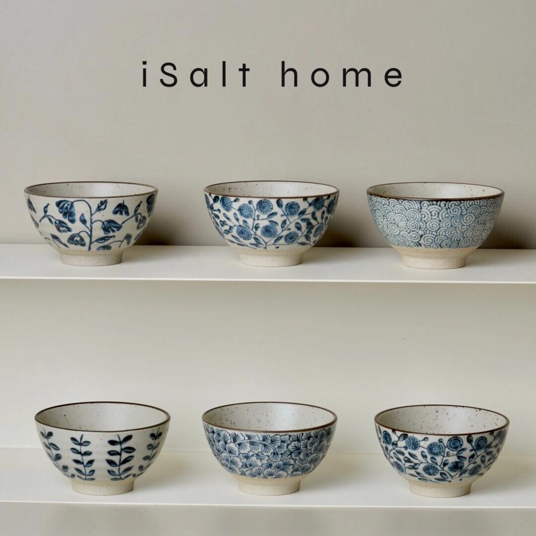 米饭碗.粗陶青花手绘饭碗陶瓷创意釉下彩复古耐高温家用/出丹麦