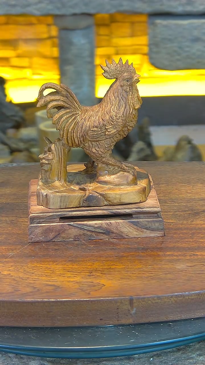 木金鸡报晓红木盘香摆件