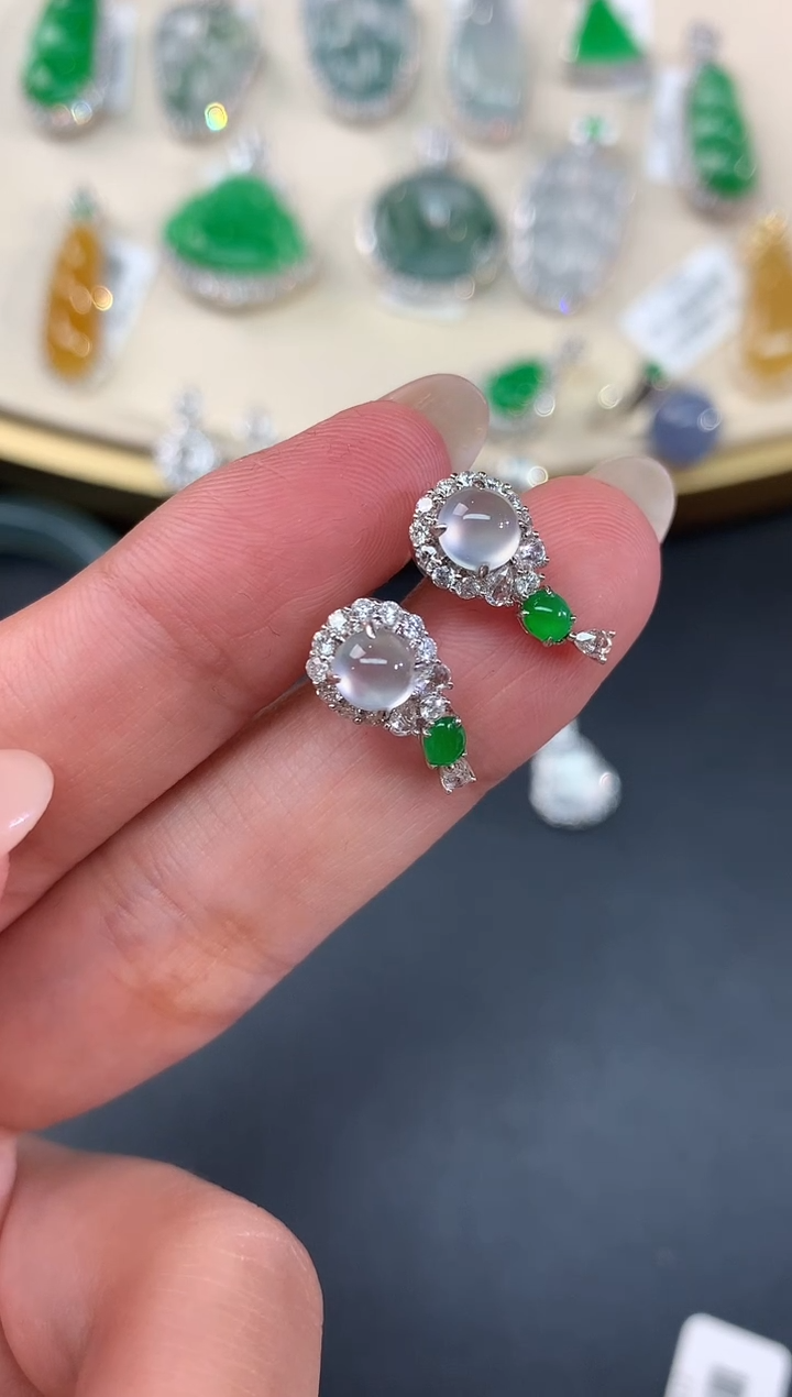 【闪购商品】翡翠耳饰18K金镶嵌A98|9800