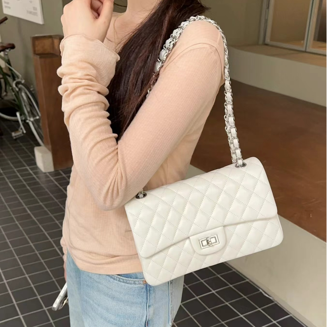 真皮小香风包包女菱格链条包高级感腋下包2025新款百搭单肩斜挎包