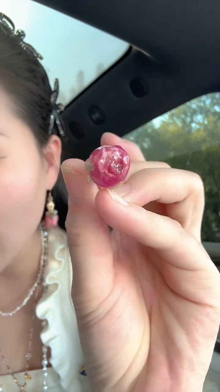 吊坠(不含链)未镶嵌淡水珍珠红玫瑰花万能扣吊坠