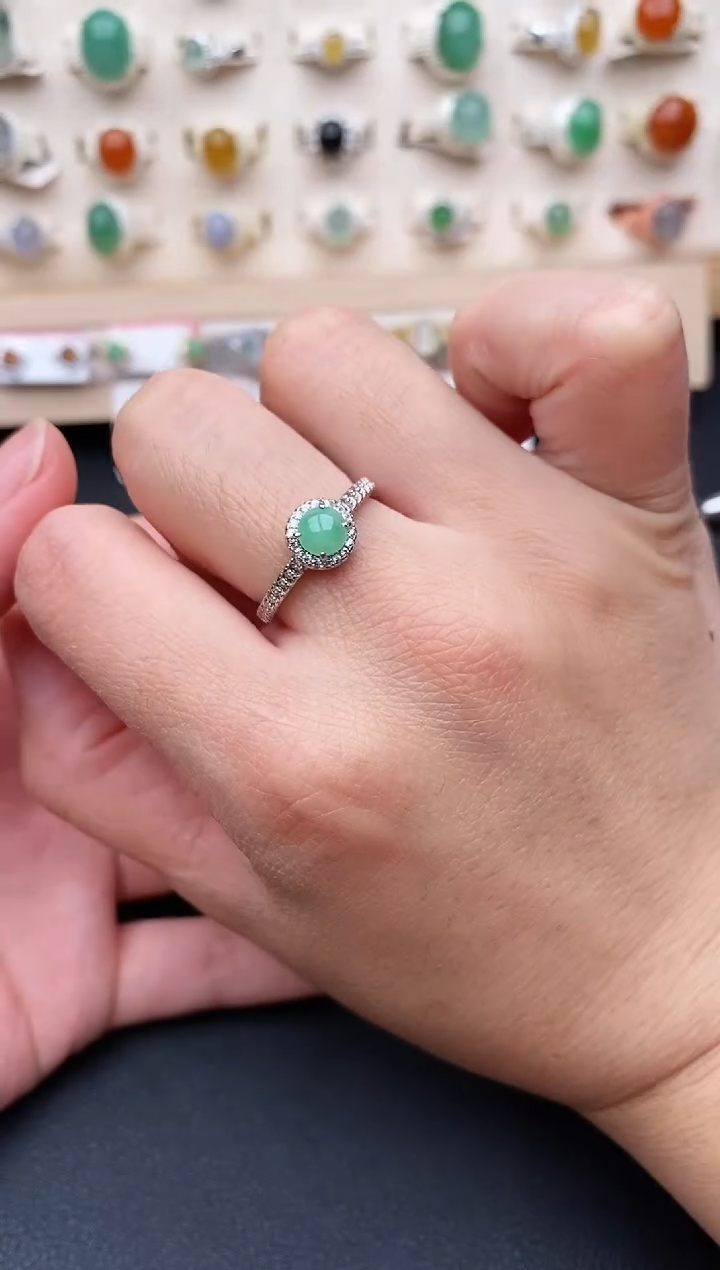 【闪购商品】翡翠戒指银S925镶嵌天然翡翠111   1+5