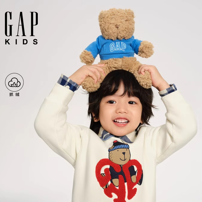 Gapkids男女幼童2025秋冬新款印花毛巾绣抓绒圆领卫衣装829321