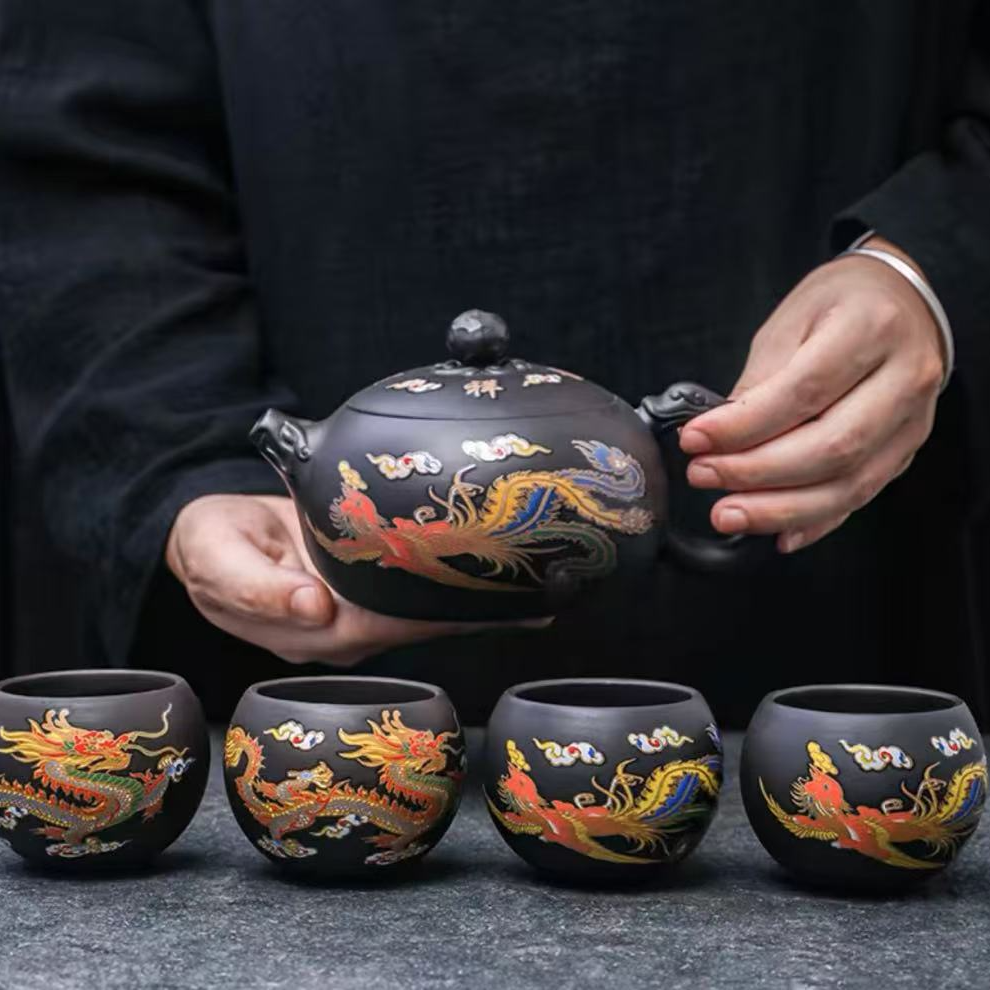 紫砂龙凤凤鸣断水家用泡茶专用茶具