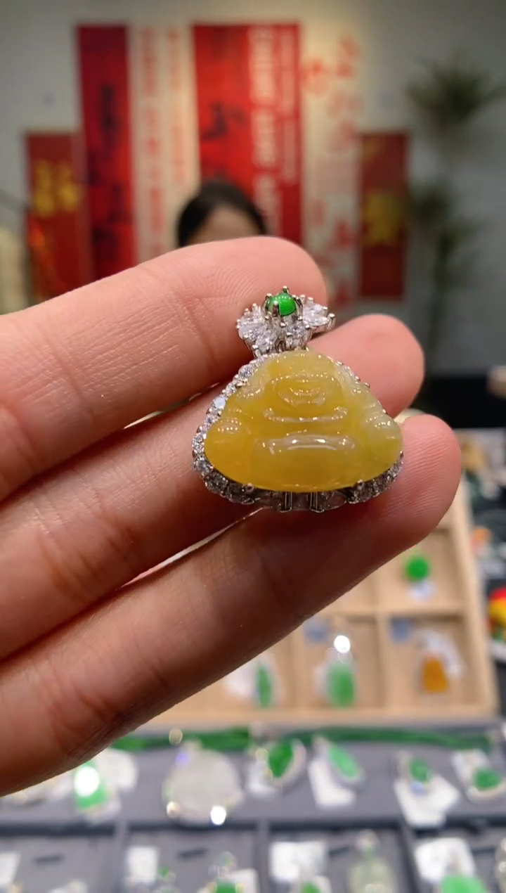 【闪购商品】翡翠吊坠(不含链)银S925镶嵌佛公