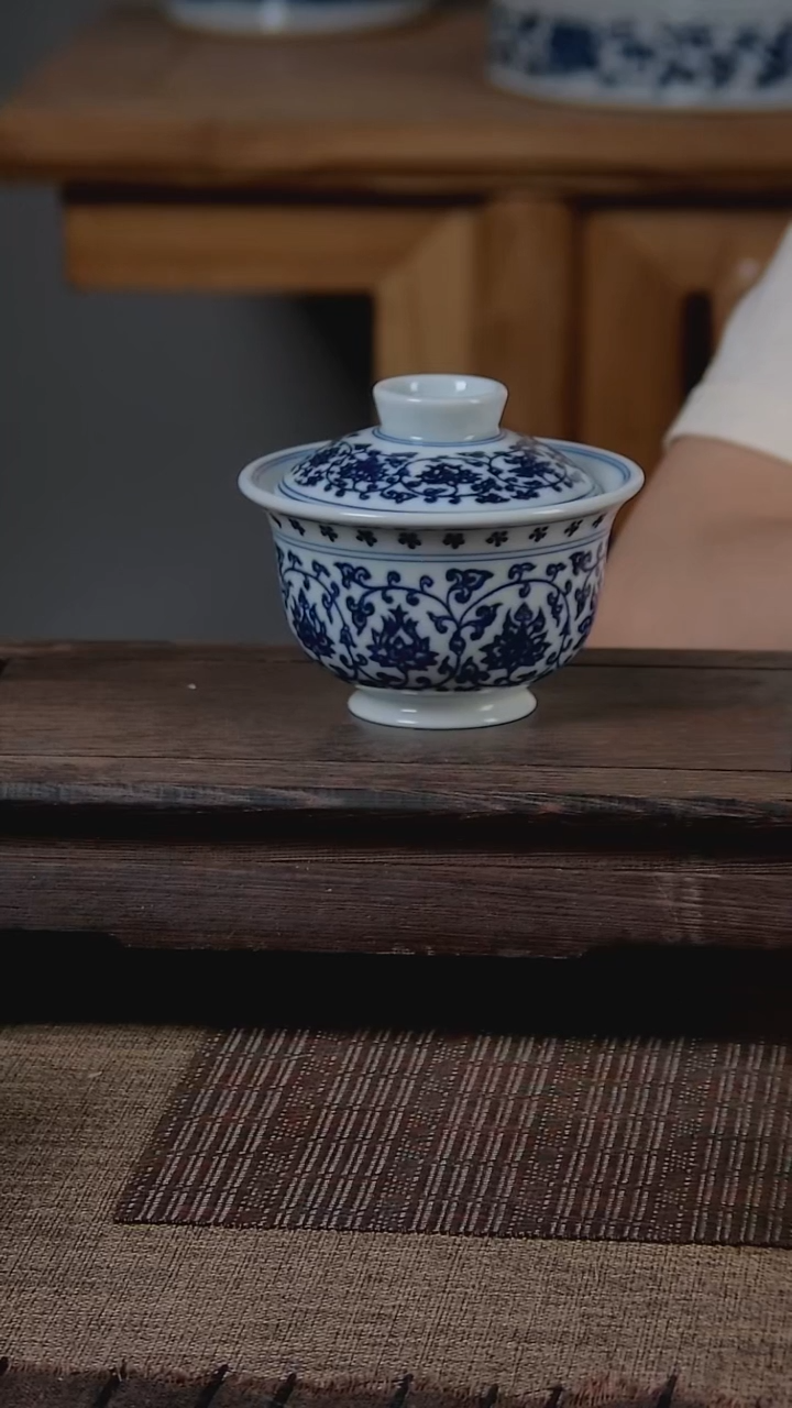 折葵非器手工手绘缠枝莲两才盖碗