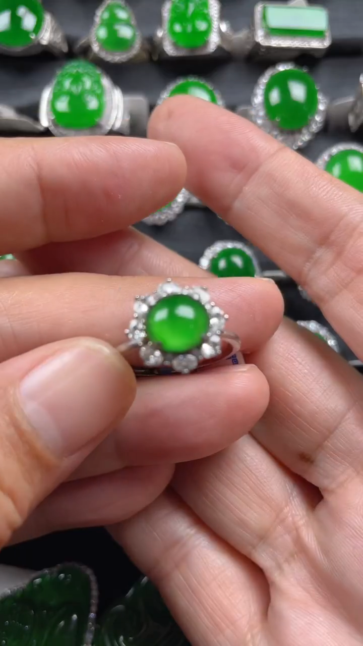 银S925镶嵌戒指翡翠翡翠