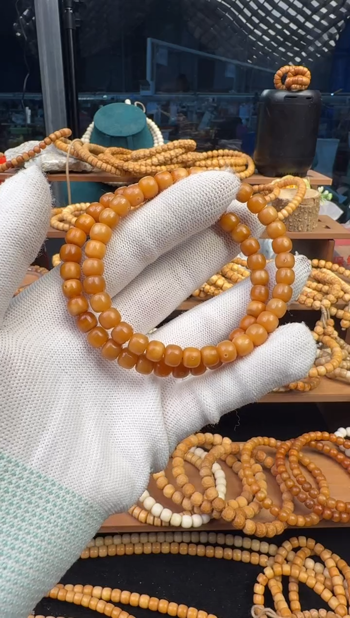 【闪购商品】菩提根/象牙果手串龙脊老型玉化料2串卡7（颗颗带月）