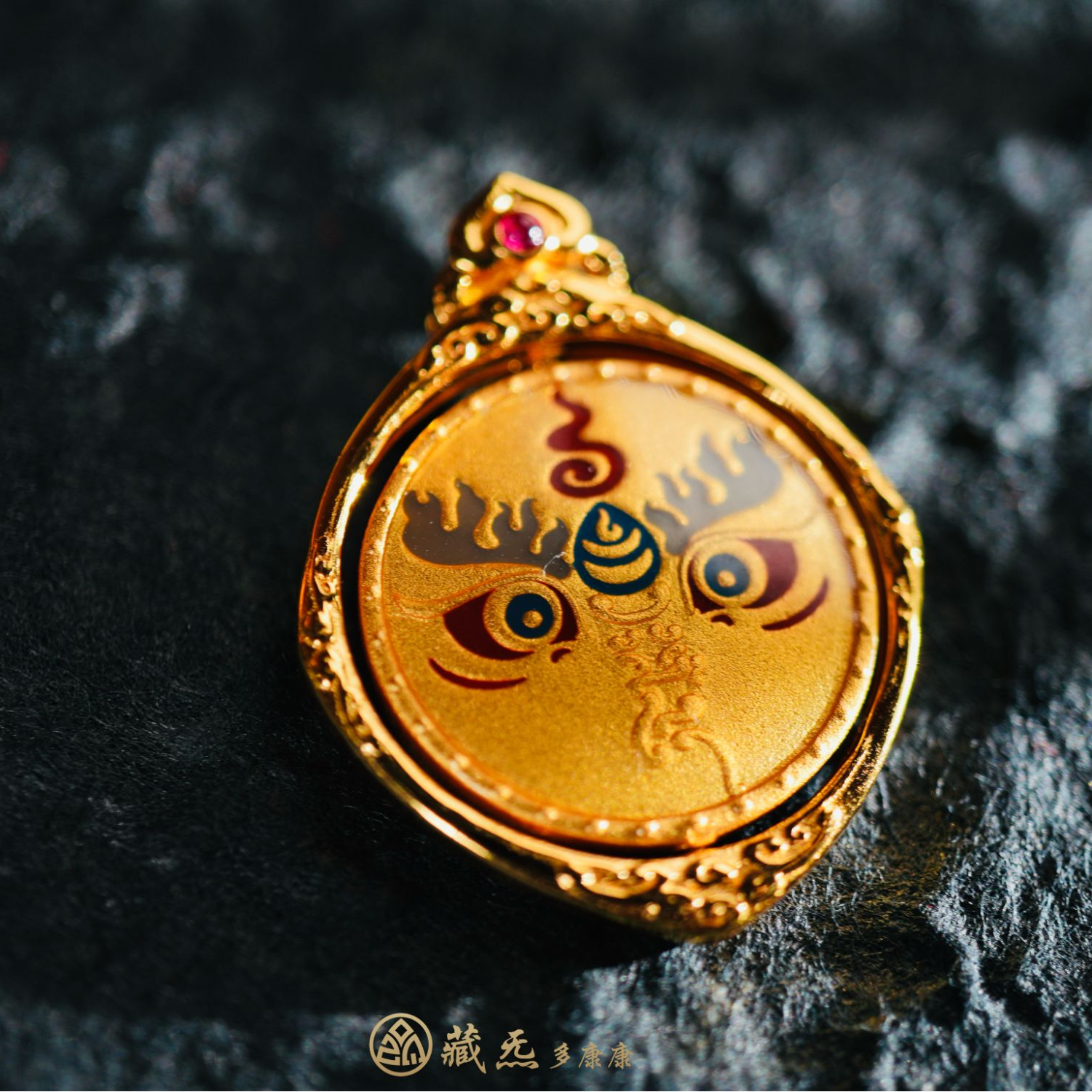 吊坠925银 【黄财神法眼】S925银镀金吊坠 创意可旋转 