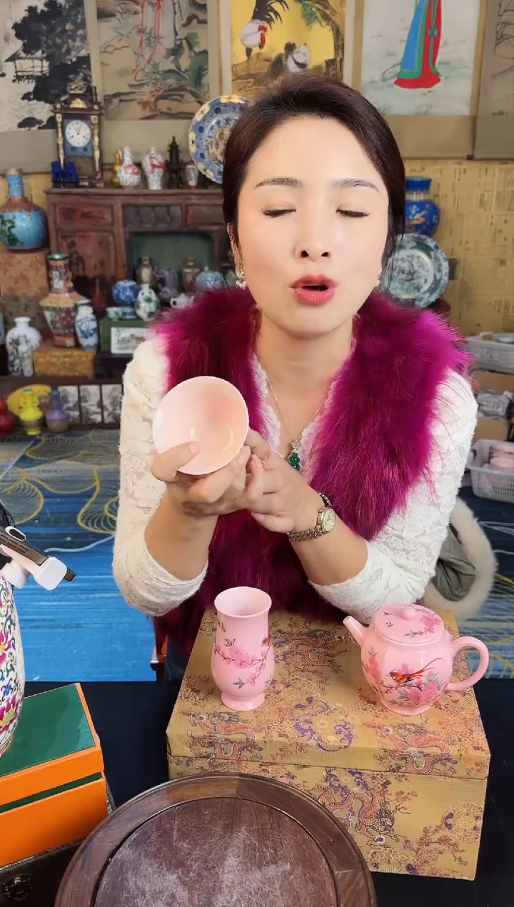 摆件陶景德镇孔雀茶杯