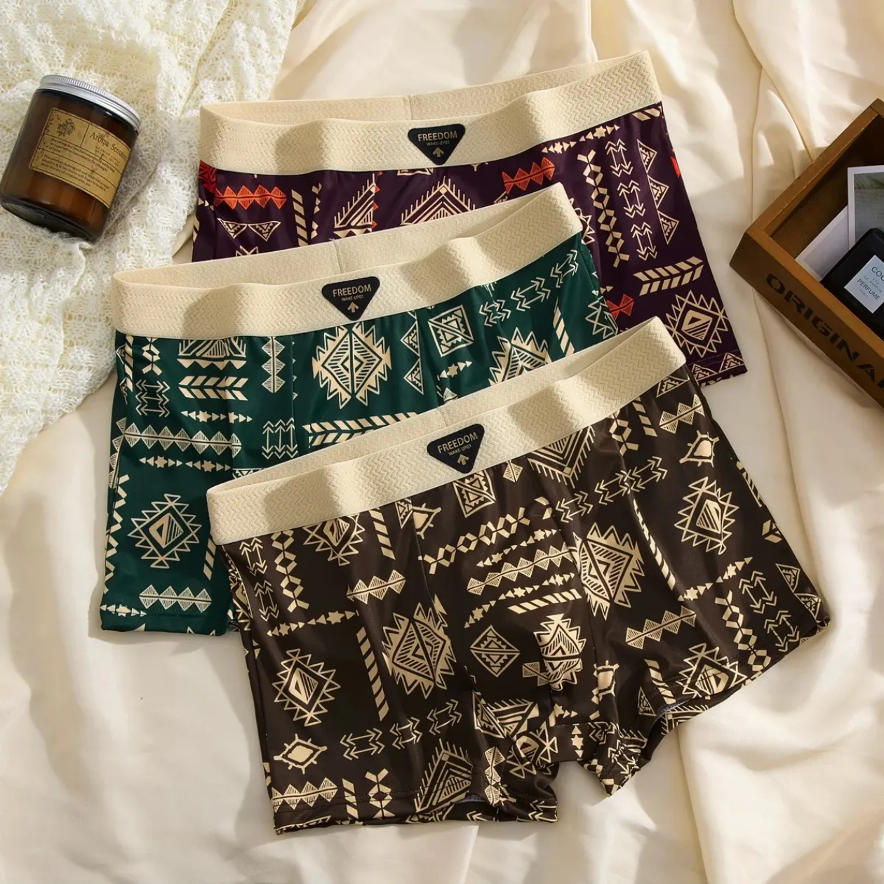 冰丝男士内裤潮流印花男生运动青少年夏季无痕透气平角裤